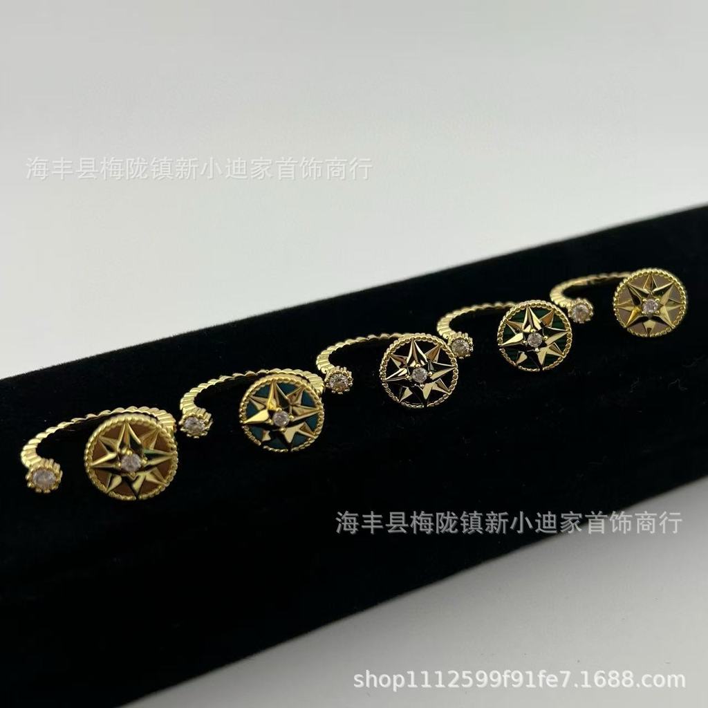 V Gold-plated eight-pointed star ring for women18k Rose gold ring with high-end design