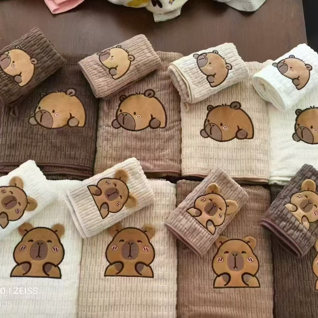 Bath Home Two-Piece Bath Towel Coral Fleece Thickened Soft Absorbent Cute Cartoon Face Towel kEqO