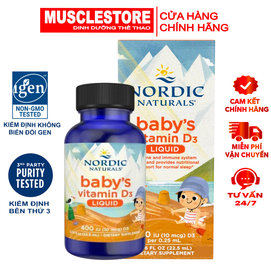 Nordic Naturals Babys Vitamin D3 Liquid (22,5ml), Bổ Sung Vitamin D3 Phát Triển Xương & Răng Cho Bé 