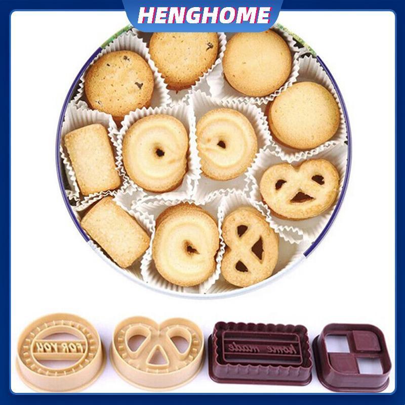HENGHOME 4 Bánh Quy Tròn Vuông Bánh Quy Cắt Bộ Bánh Mì Fondant Khuôn Bánh Dụng Cụ Nướng Bánh Khuôn B