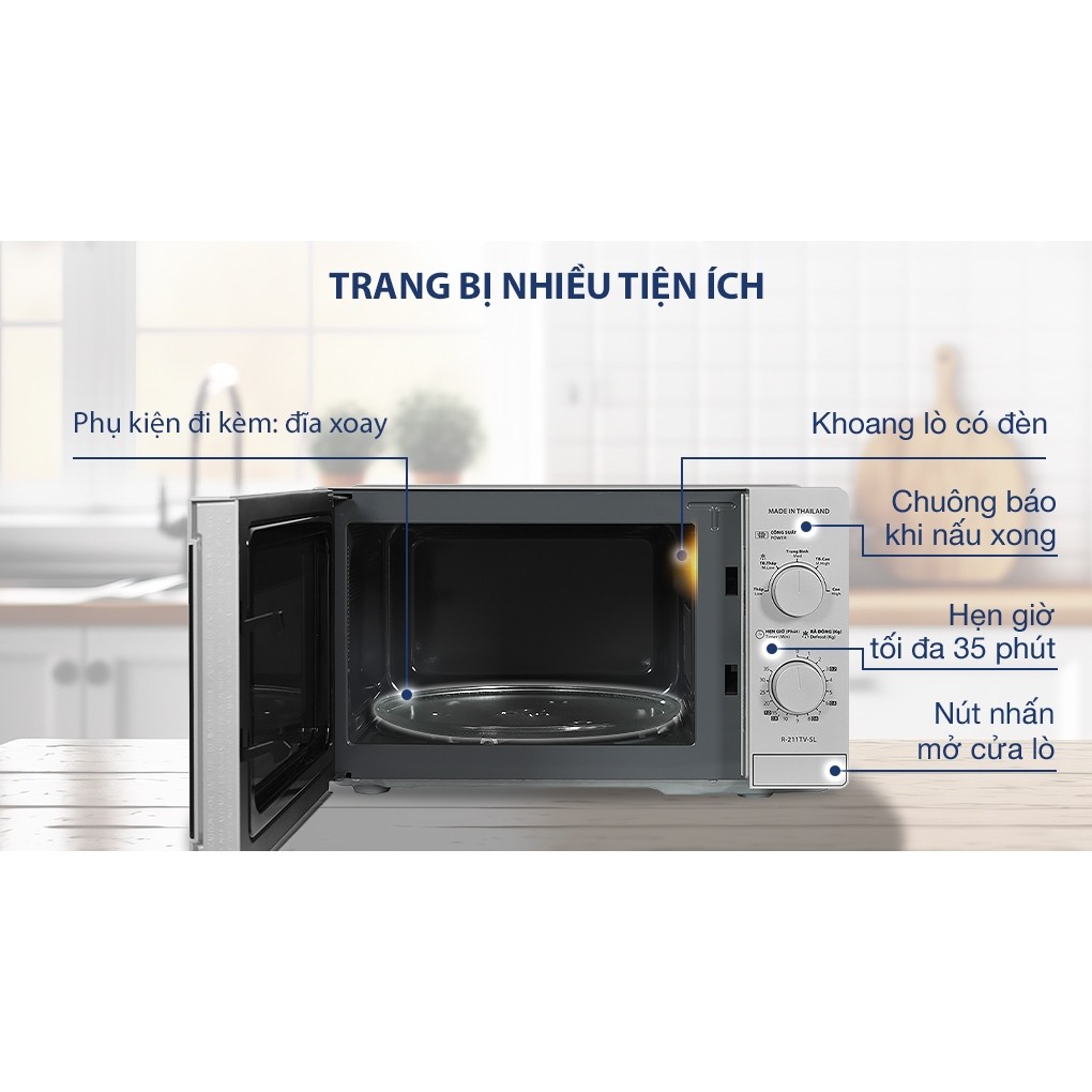 [HÀNG CHÍNH HÃNG] Lò vi sóng Sharp R-211TV-SL màu bạc  21L