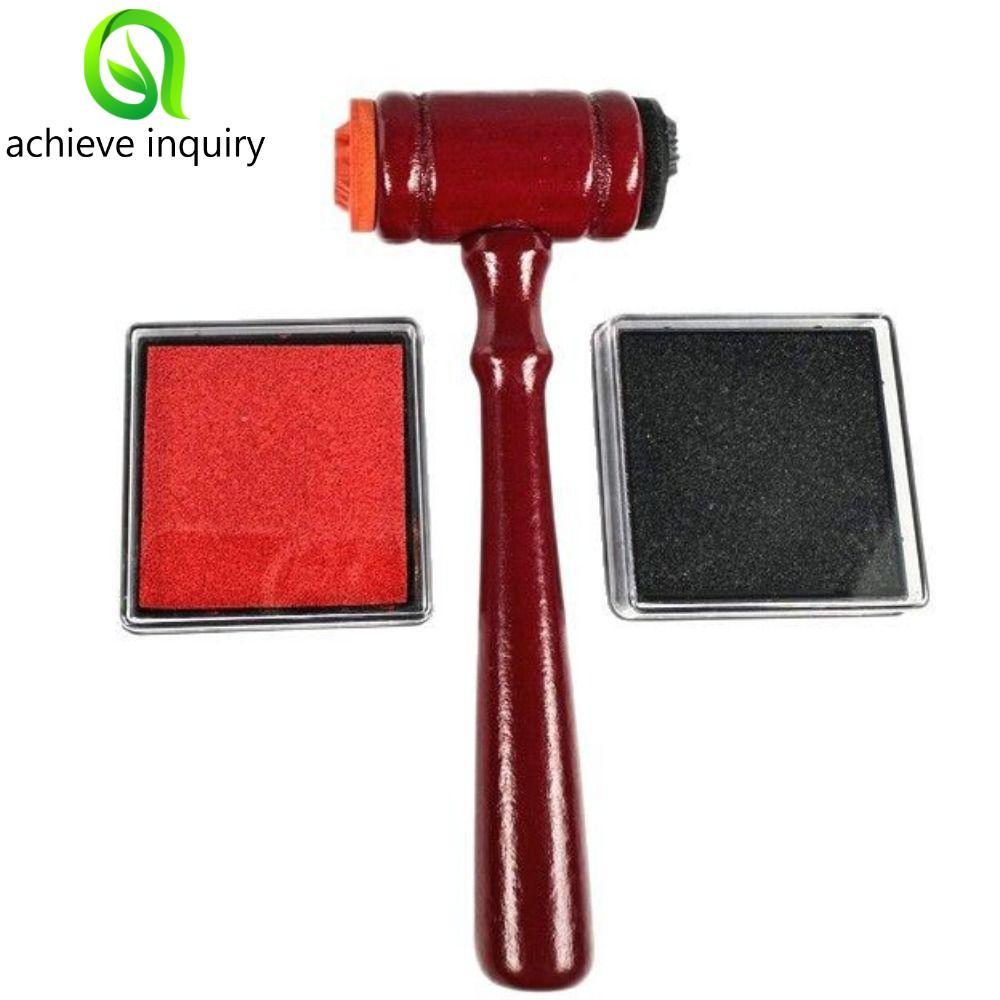 ACHIEVE INQUIRY Judge Stamp Hammer, Inkpad Đồ chơi di động Búa gỗ, Thẩm phán Trang phục Phụ kiện Dụn