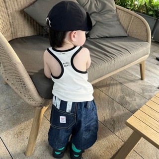 Áo thun Vest ngắn tay cho trẻ em thời trang thời trang màu sắc tương phản cho bé treo vai bên trong trận đấu#现货儿童短袖背心T恤洋气时髦宝宝撞色挂肩内搭