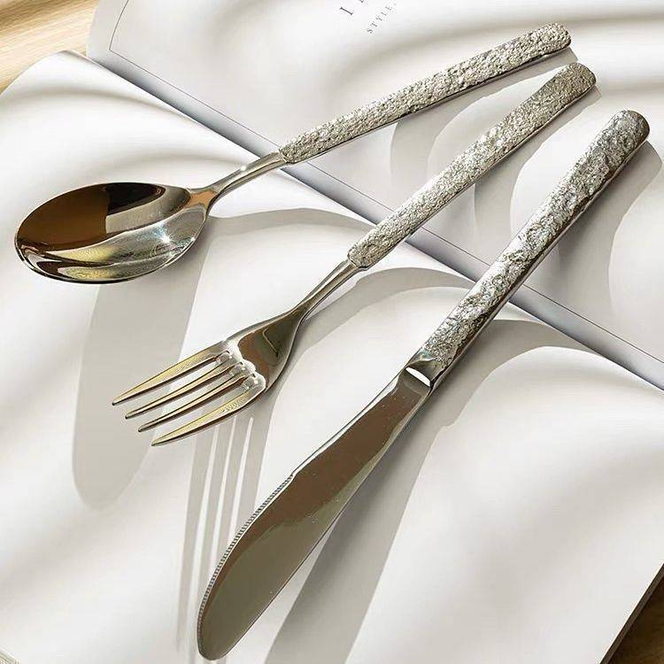 Creative Rock Pattern Steak Knife and Fork Set 430 Stainless Steel Western Food Main Meal Knife, For