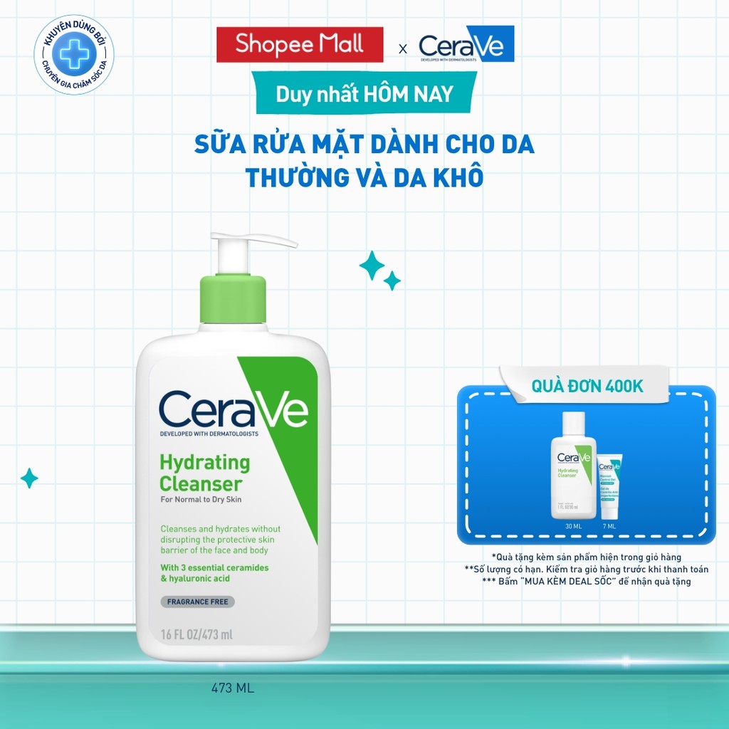 Sữa rửa mặt giúp làm sạch sâu dành cho da thường và da khô Cerave Hydrating Cleanser 473ML