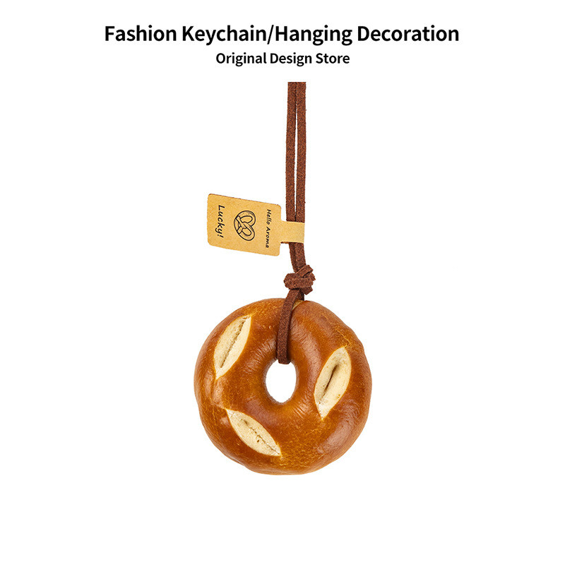 Handmade Alkali Nước Bánh Mì Mặt Dây Chuyền Xe Dễ Thương Gương Chiếu Hậu Mặt Dây Chuyền Bagel Dễ Thư