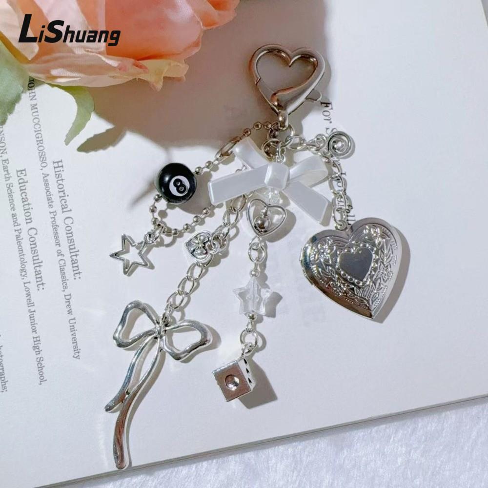 LISHUANG Heart Locket Móc Khóa, Nơ 8 Bóng Ngôi Sao Mặt Dây Chuyền Ảnh Sáng Tạo Móc Chìa Khóa, Y2k Đa