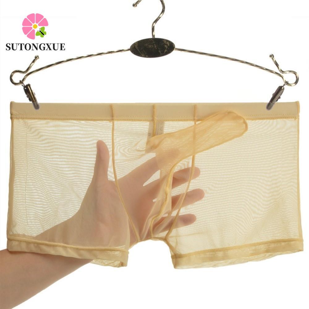 Quần lót nam SUTONGXUE, Quần lót trong suốt xuyên thấu mặc thân mật, Quần short Boxer lưới lồi siêu 