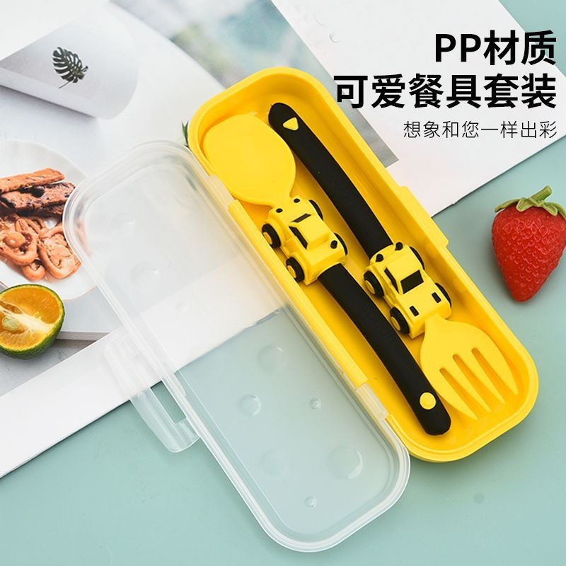 New Product#Children's Fork Baby Tableware Car-Shaped Fork and Spoon Set Eating Spoon Practice Fork 
