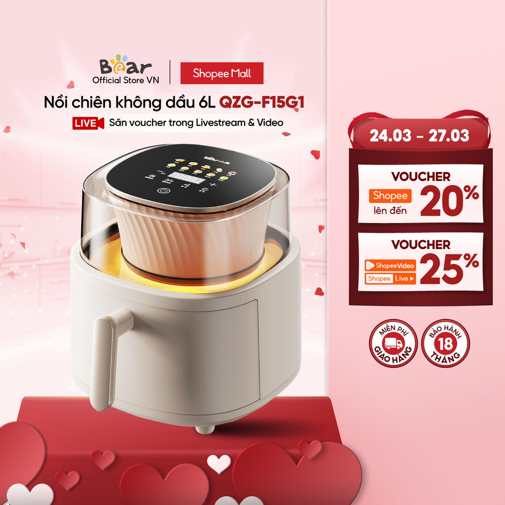 Nồi Chiên Không Dầu 6L Bear QZG-F15G1 - Hàng Chính Hãng