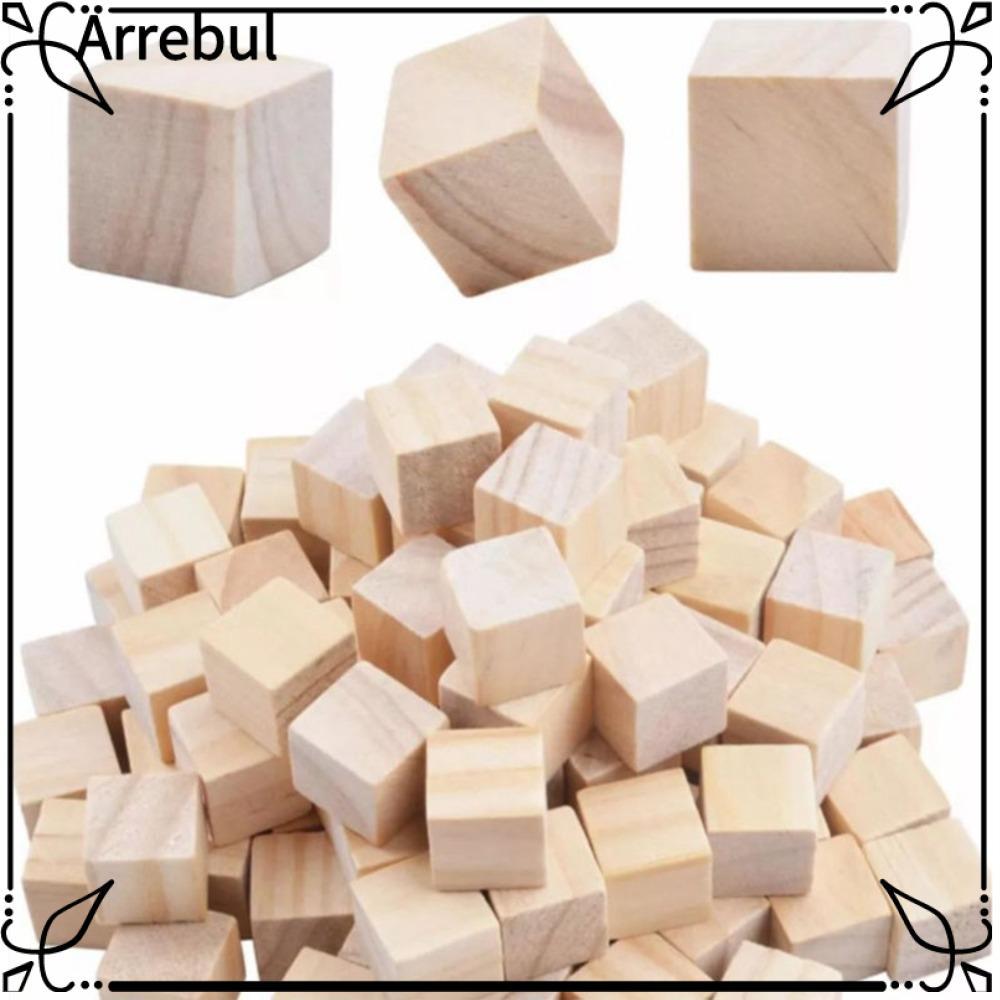 ARREBUL 100 Khối Gỗ, Khối Gỗ Vuông 2cm, Gỗ Chưa Hoàn Thành Màu Gỗ Chưa Hoàn Thành Bề Mặt Mịn Mờ Thủ 
