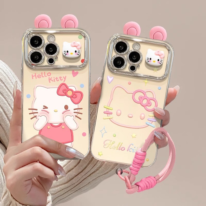[2025NEW] ins Girl Heart kt Cat Dây Thích Hợp Cho Apple 11 Vỏ Điện Thoại 13pro Mạ Điện Cửa Sổ 6D 12 