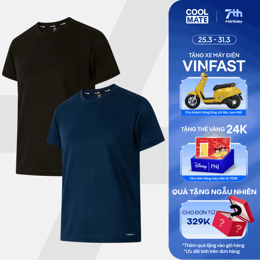 Combo 2 Áo thun nam thể thao tập Gym, Tennis, Pickleball Coolmate Basics thoải mái, thấm hút, nhanh khô