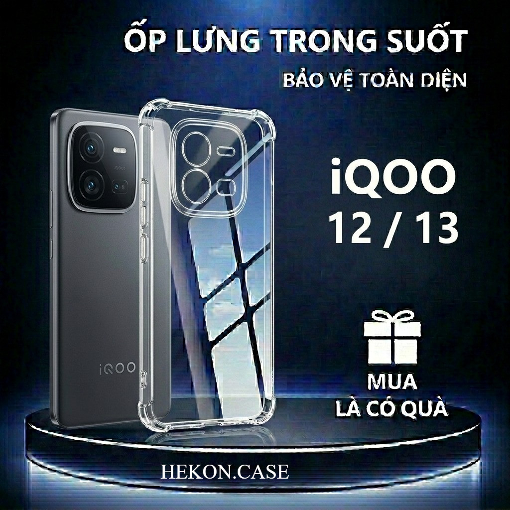 Ốp lưng chống sốc IQoo 12/ 13 trong suốt, silicon, bảo vệ camera-HEKON.CASE