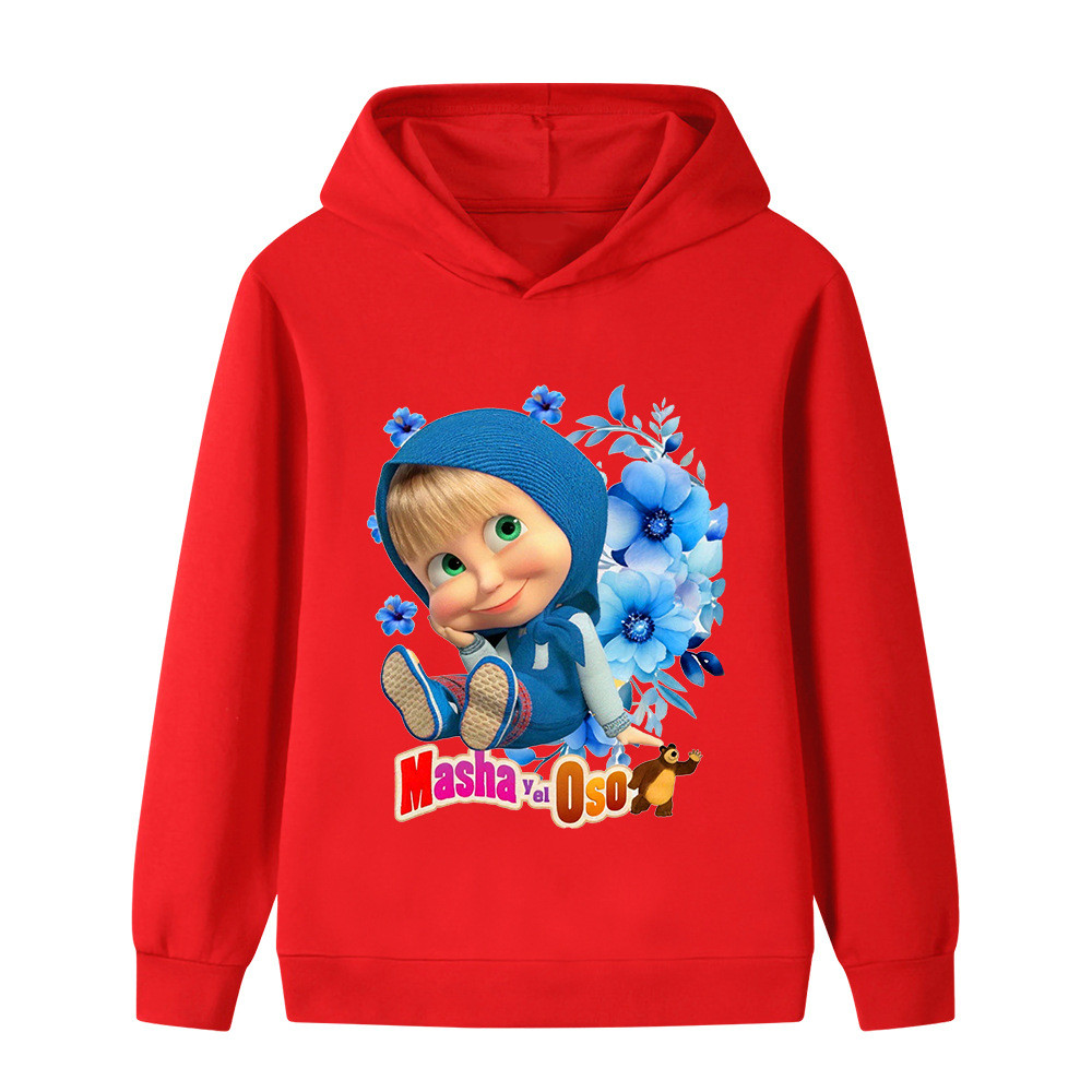 B1346 Girls Masha and the Bear In Hình Slim Fit Áo Hoodie dài tay