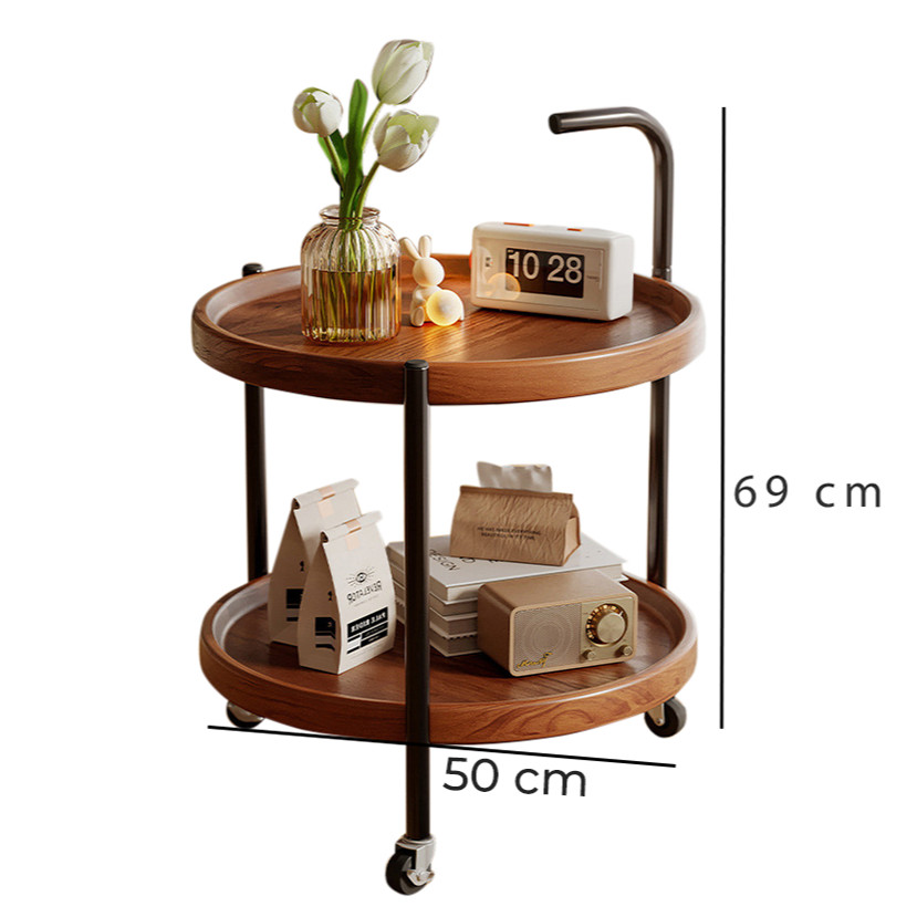 Bàn trà 2 tầng bàn phụ sofa kèm bánh xe di dộng decor phòng kiểu mới - GM188 HÀNG XUẤT CHÂU ÂU