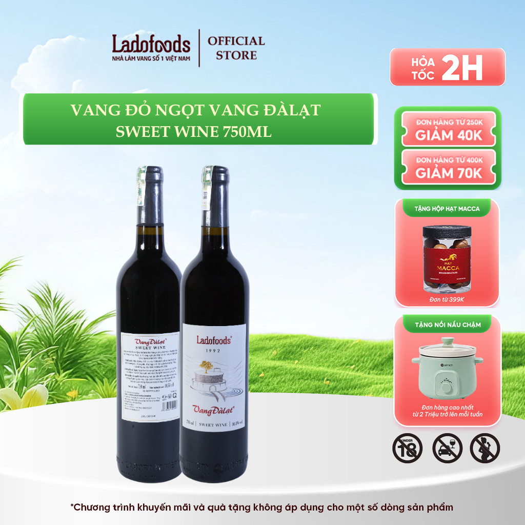 [25/03 - TẶNG MACCA ĐƠN 399K] Vang Đỏ Ngọt Vang Đàlạt Sweet Wine 750ML