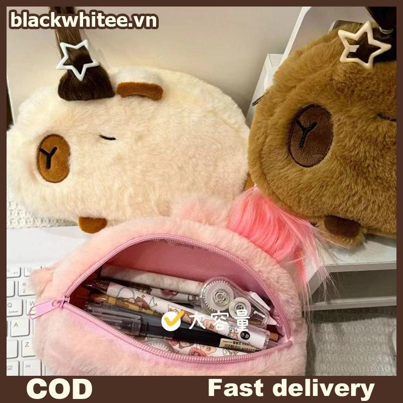 BWHTE Kawaii Hoạt Hình Sáng Tạo Túi Đựng Học Sinh Capybara Sang Trọng Văn Phòng Phẩm Túi Bảo Quản Du