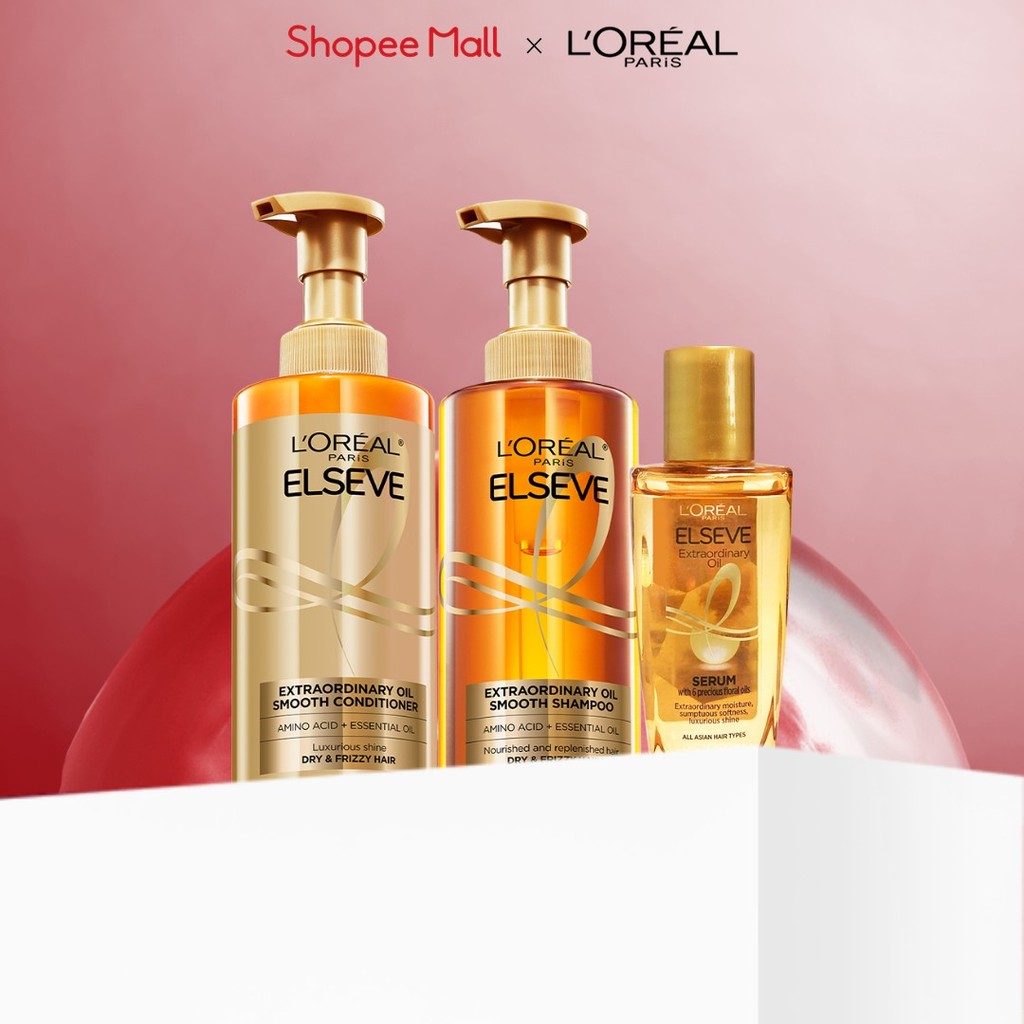 Bộ gội xả dưỡng tóc suôn mượt tóc cao cấp L'Oreal Paris Sleek 440ml x2 & Dầu dưỡng chiết xuất tinh dầu 30ml