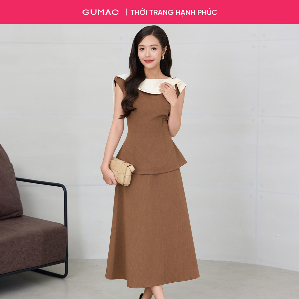 Set lẻ Áo peplum GUMAC cổ cách điệu AG01085 - Chân váy GUMAC form A lưng rời VF12084