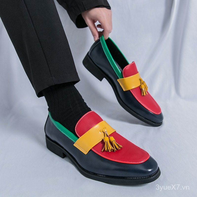 Nam Lớn Màu Sắc Tương Phản Beggar Giày Slip-On Giày Da Viền