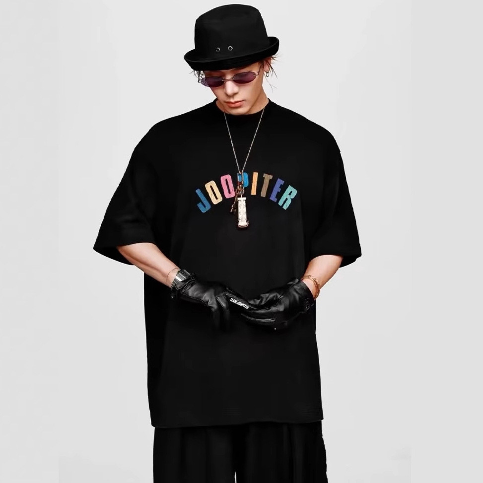 WZCI TW Colorful Letter Print Short Sleeve Vintage Washed Loose Fit Couple T-Shirt T T-shirt Fashion