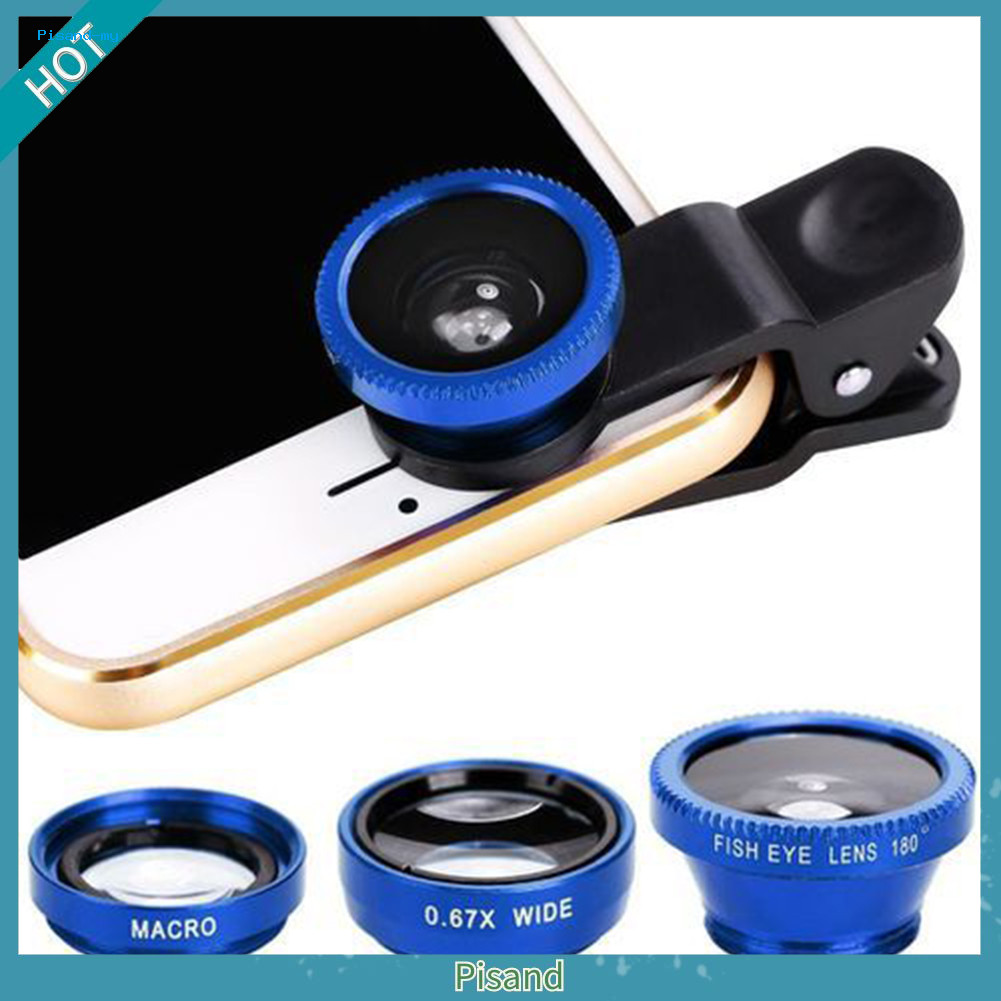 Pisand 3 trong 1 Điện Thoại Di Động Camera Mắt Cá Macro Bộ Ống Kính Góc Siêu Rộng Có Kẹp