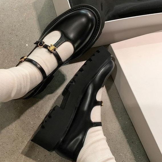 JA3 Duoya Factory Tóc thẳng ~ [Hàng có sẵn] Giày nữ có đế khóa Giày da Mary Jane