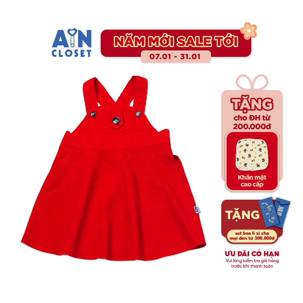 Váy yếm bé gài Đỏ trơn nhung tăm - AICDBGEPAFFX - AIN Closet