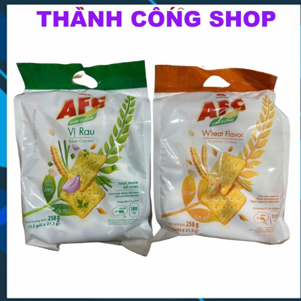 (SALE LỚN )  Túi bánh AFC đủ vị 258g,Túi bánh quy dinh dưỡng AFC 258g đủ vị, bánh AFC túi vị rau lúa