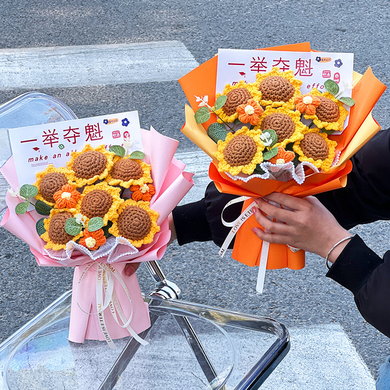 Hàng sẵn có Vận chuyển nhanh Lễ thi trung học Dệt kim Hoa hướng dương Dệt kim Oiran Bó hoa hướng dươ