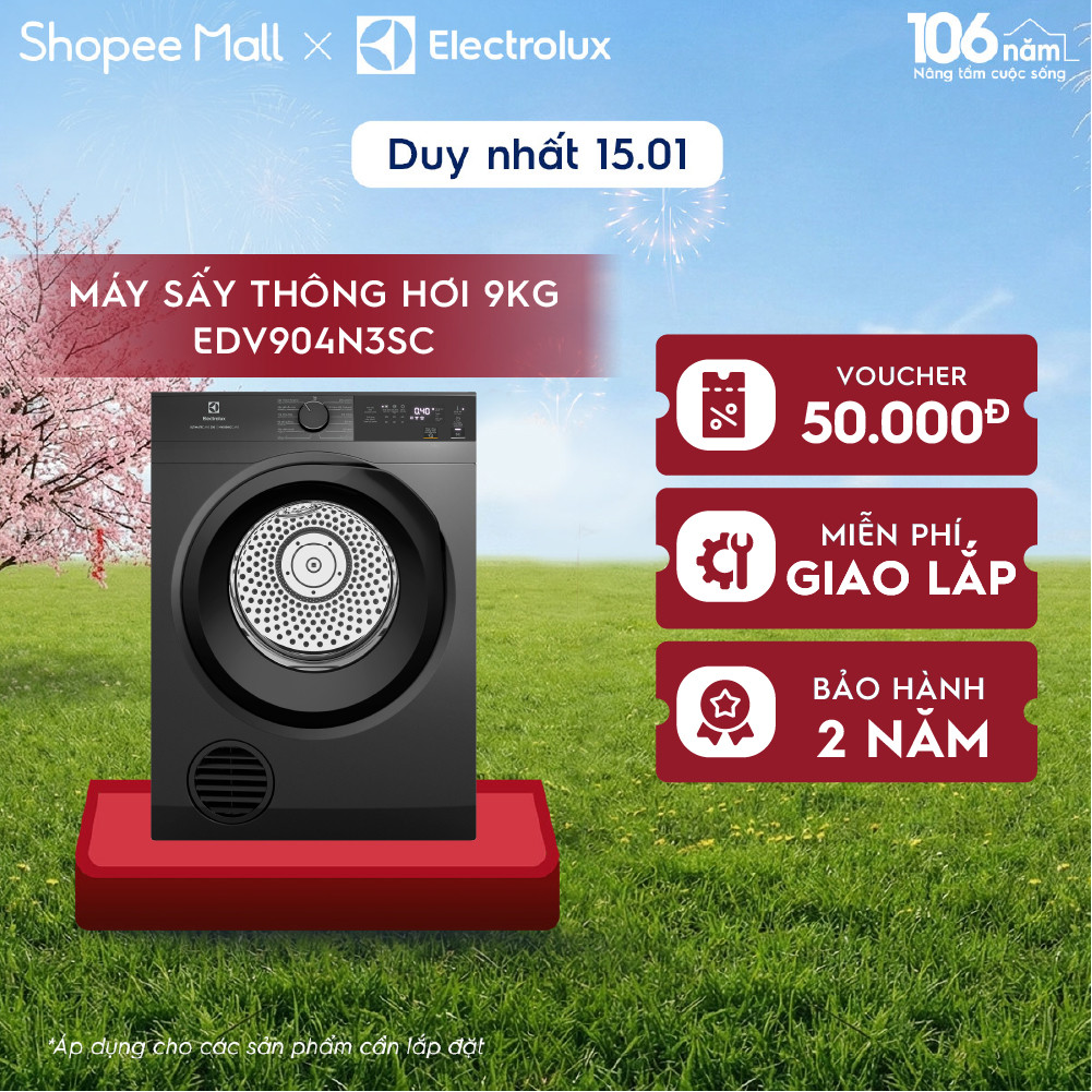 Free giao lắp - Máy sấy thông hơi Electrolux 9kg UltimateCare 300 - Xám đen Onyx EDV904N3SC
