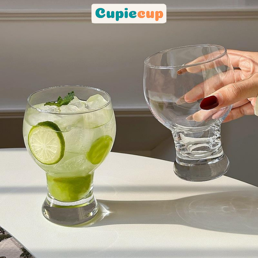 Cốc Thủy Tinh Dáng Tròn Dung Tích Lớn, Ly Thủy Tinh Kiểu Dáng Loe Miệng Dùng Uống Cafe, Sinh Tố CTT104