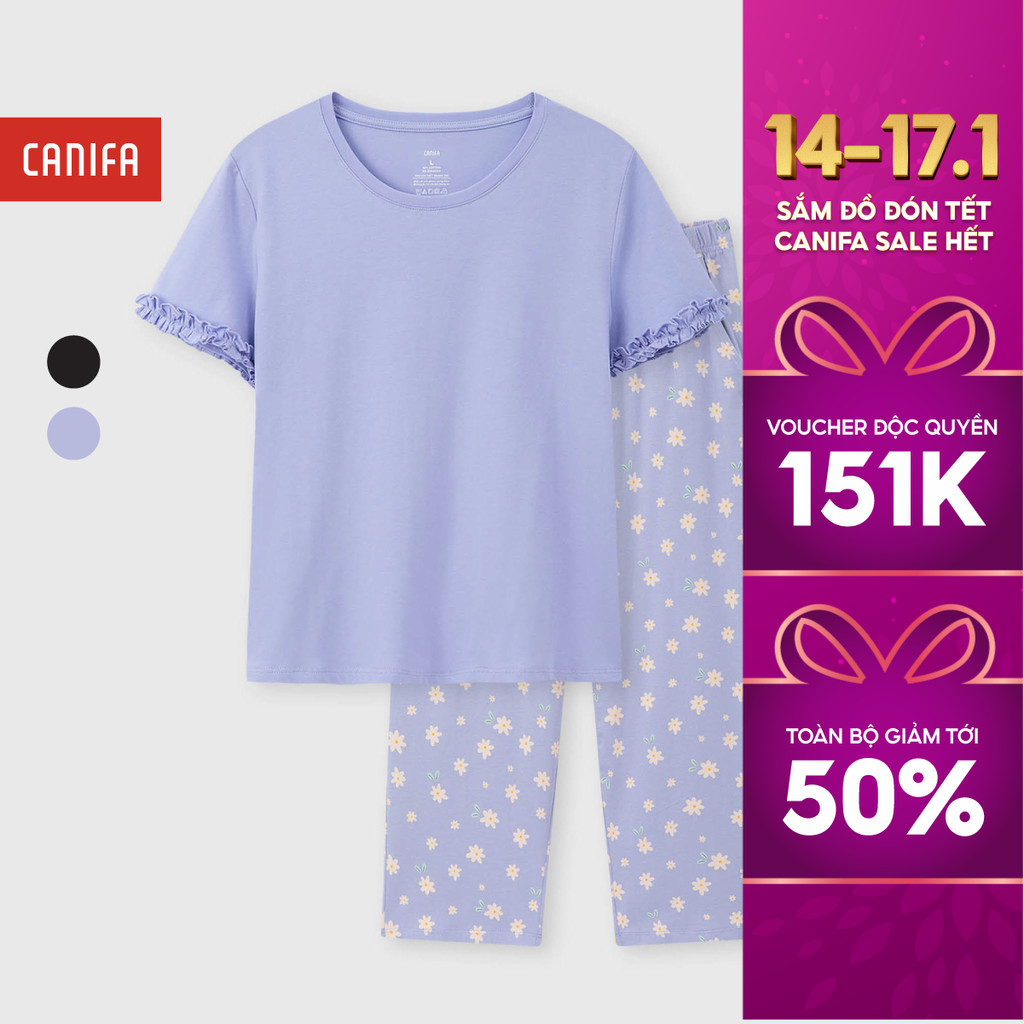 Bộ mặc nhà nữ CANIFA cộc tay quần lửng 6LS25S012