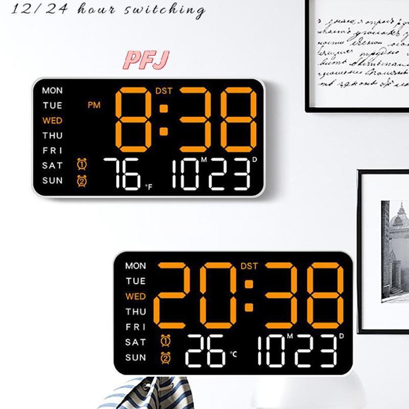 PFJ Lớn Kỹ Thuật Số Tường Clo Tuần Ngày Hiển Thị Nhiệt Độ Bàn Điều Khiển Bằng Giọng Nói LED Báo Động