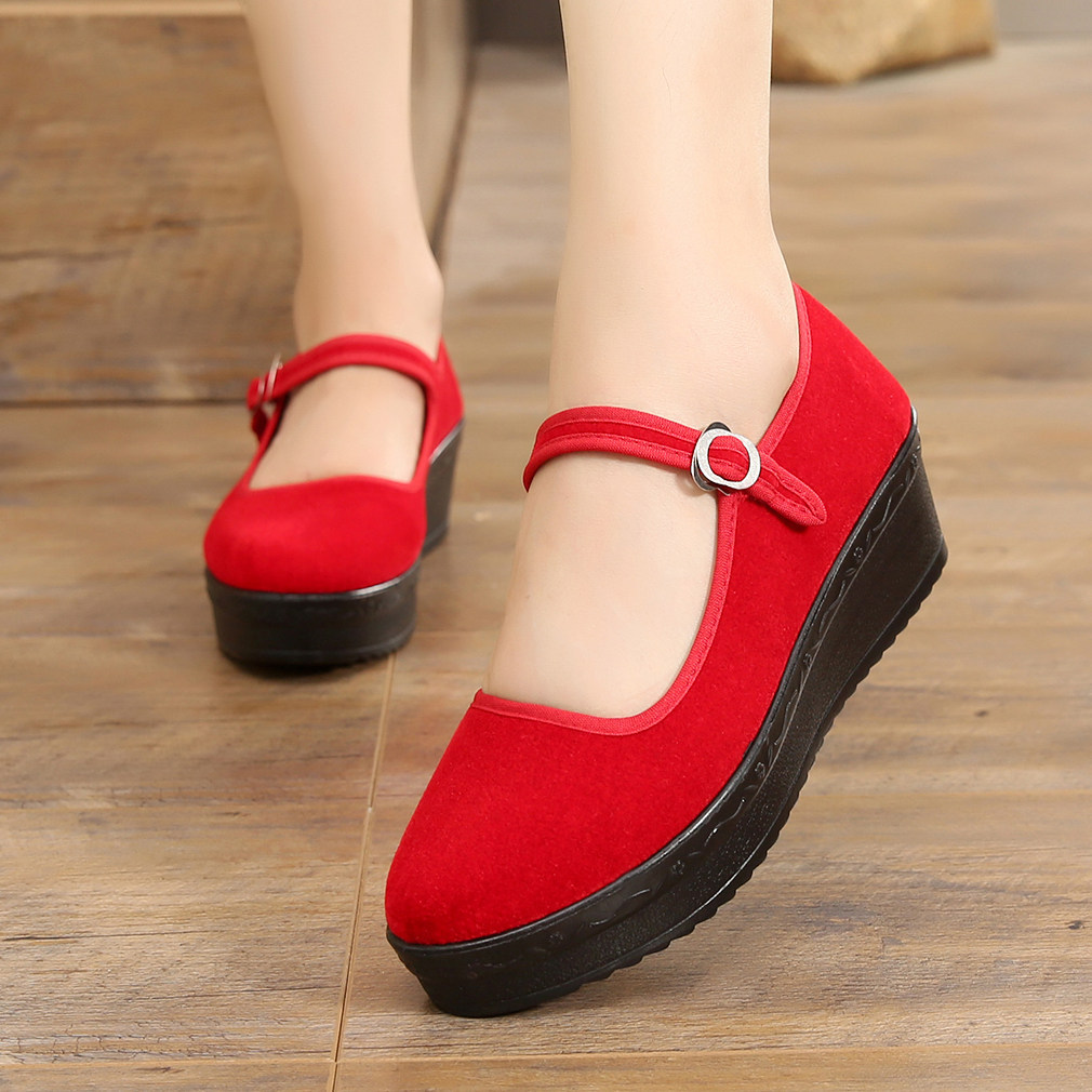 giày cao gót 9 phân cao gót 5 phân Giày vải Bắc Kinh cũ đế dày màu đỏ phong cách dân tộc