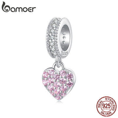 Bạc 925 Mặt Dây Chuyền Charm Hồng Trái Tim - DIY Vòng Tay, Quà Tặng Cho Nữ