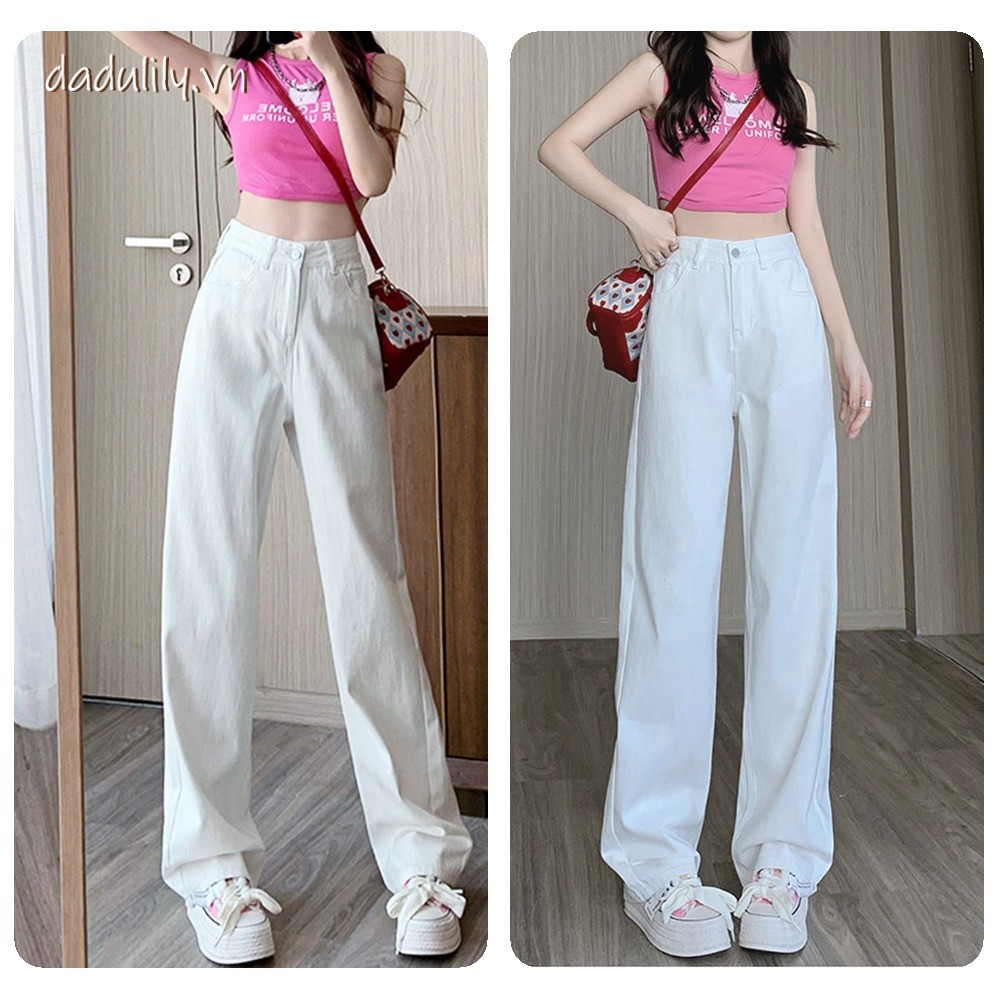 DADUlily | White Jeans Women's New Trousers, White Straight-Leg Pants Pants Wide Leg Pants Women's P