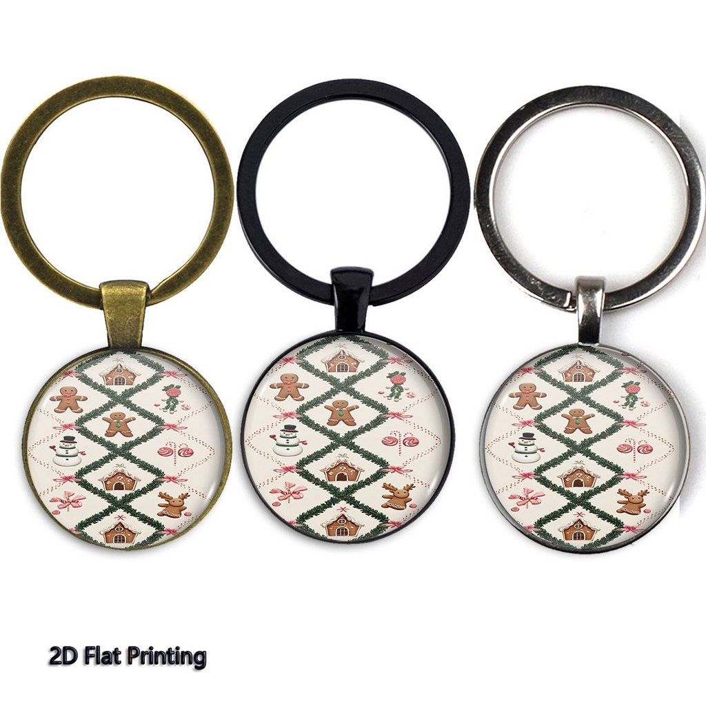 1PC 2D Flat Print Gingerbread House Người Tuyết Chủ Đề Giáng Sinh Móc Khóa, Ngày Nhà Giáo / Ngày Lễ 