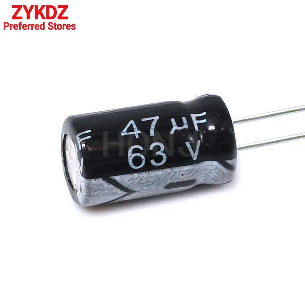 50 Cái ​​​​47uF 63V 47MFD 63Volt 6 * 12mm Tụ điện điện phân nhôm xuyên tâm 47mf63v 47uf63v 63v47mf 6