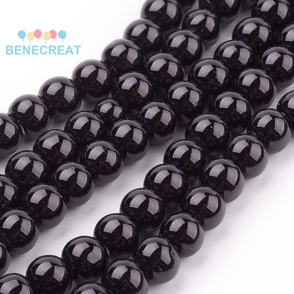 BENECREAT Hạt Thủy Tinh Dây Tròn Màu Đen, Kích thước 8mm Lỗ 1mm (~100 hạt/sợi), 30,71 inches (78cm)