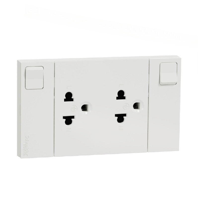 (Freeship) Bộ ổ cắm đôi 3 chấu Cắm Nhanh - 16AX - có công tắc - IP20 - Schneider Electric - M3T_SIS_