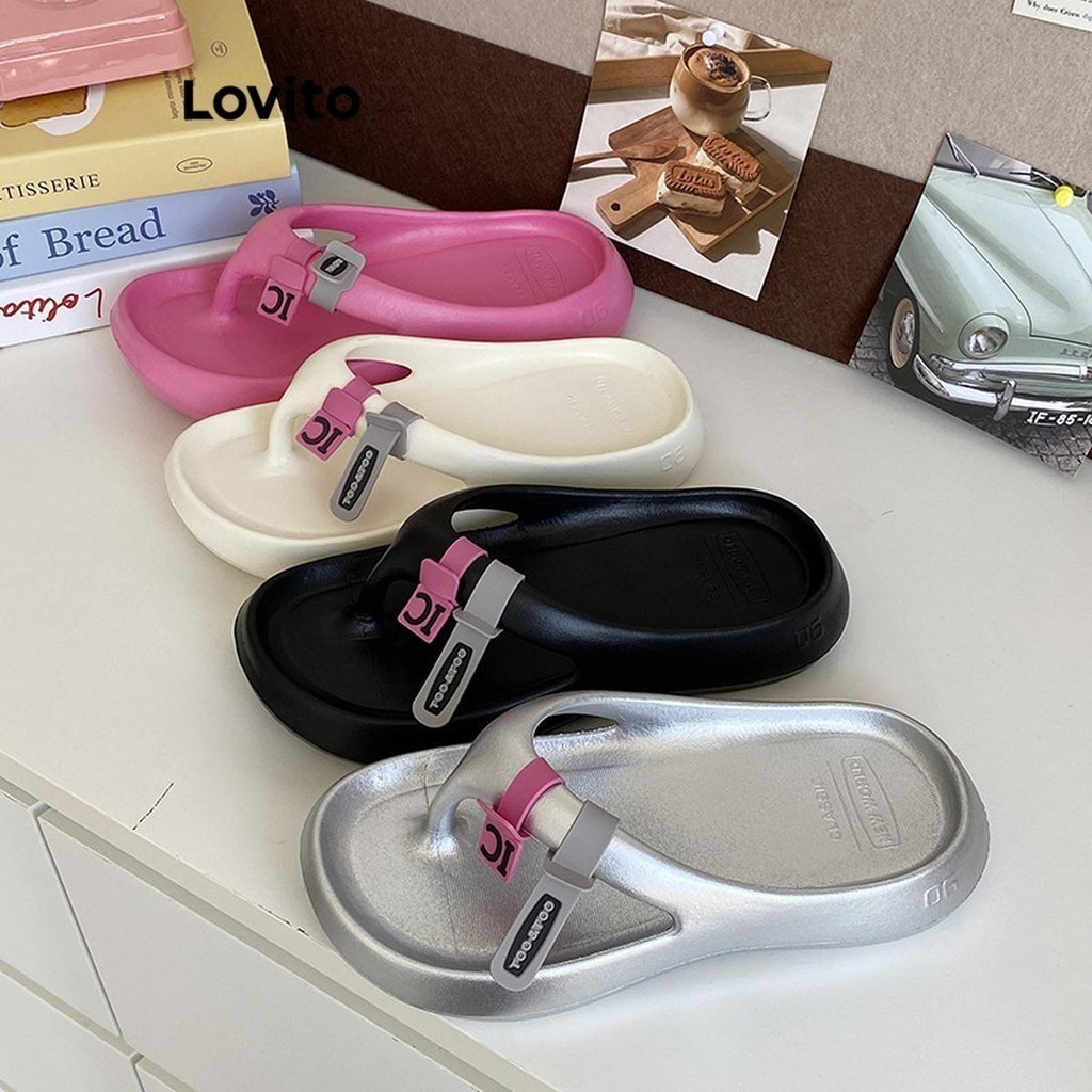 Lovito Dép đế phẳng thông thường Nhãn trơn Eva Đế dày thoải mái Phong cách Hàn Quốc Sandal phẳng dành cho nữ LFA47046