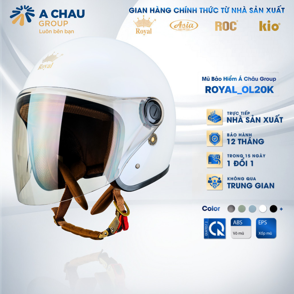 Mũ Bảo Hiểm 3/4 Royal OL20K Kính Dài Màu Trà Chống UV, Nón Bảo Hiểm Vintage Bảo Hành Chính Hãng