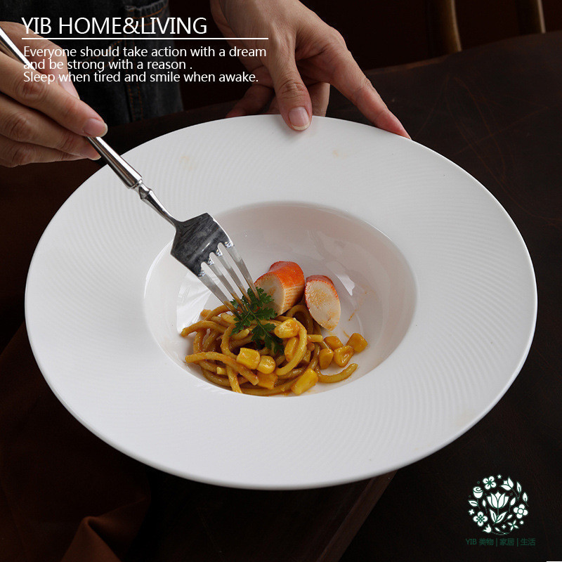 G GG Nhà Bếp DC1 T2 Trắng Nguyên Chất Gốm Pasta Đĩa UFO Mũ Rơm Đĩa Bát Pasta Đĩa Phong Cách Phương T