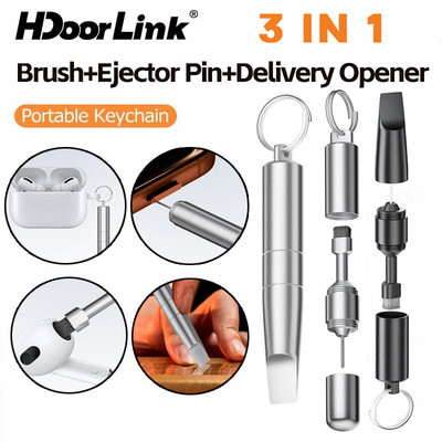 Công cụ loại bỏ thẻ SIM HdoorLink 3in1 / Bàn chải làm sạch / Dụng cụ mở hộp Hợp kim nhôm di động Pin nhận thẻ điện thoại di động