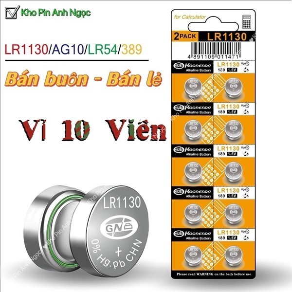 Vỉ 10 viên AG10 / LR1130 / SR1130SW / 389A / 389 / L1131F /LR54