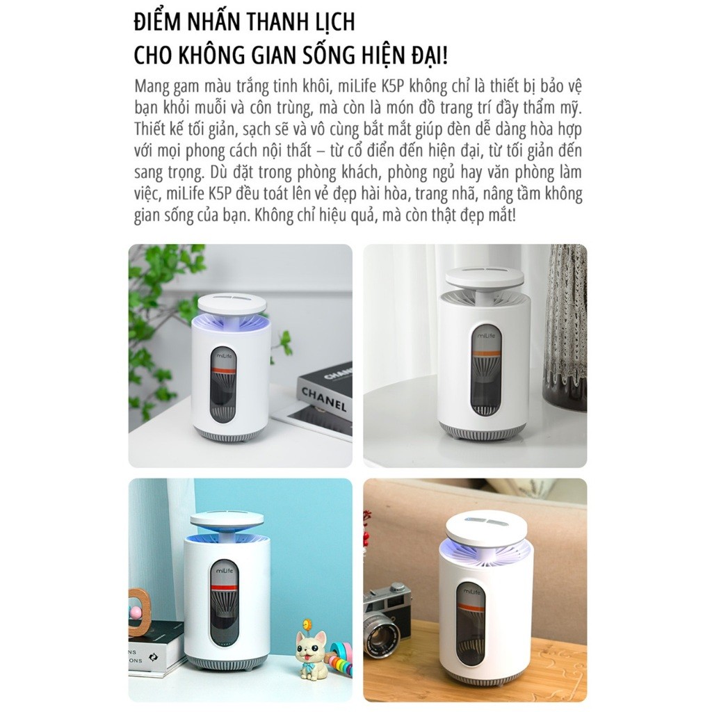 Máy bắt muỗi thông minh miLife K5P 2 trong 1/Đèn bắt muỗi Night Catcher Mosquito