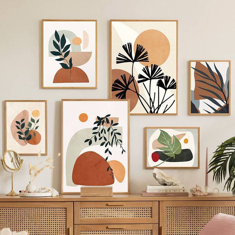 Bohemian Tối Giản Canvas Treo Tường Nghệ Thuật Thực Vật In Hình Học Cho Phòng Khách Trang Trí Nhà