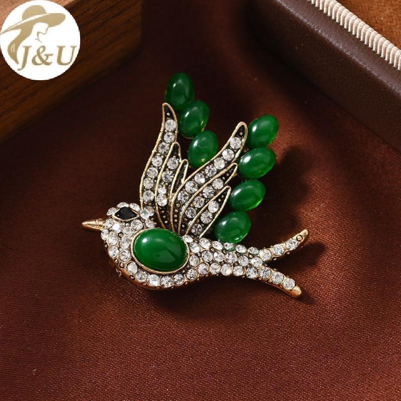 Juwel Huy Hiệu Trang Sức Retro Thổ Cẩm Màu Kim Loại Chim Ve, Thiết Kế Đơn Giản dành Cho Nữ